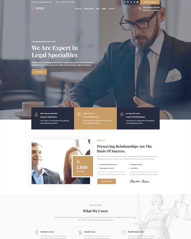 Decision <br /> Lawyer & Attorney HTML Template + RTL